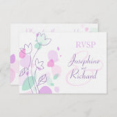 RSVPグラフィックモダンフラワー花びら結婚ズパープル 出欠カード (正面/裏面)