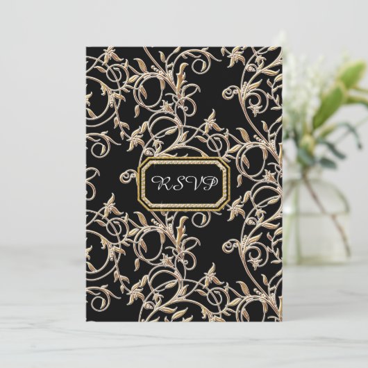 RSVPグラムオールドハリウッドリージェンシーブラック結婚ズ 招待状 (スタンド正面)