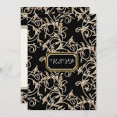 RSVPグラムオールドハリウッドリージェンシーブラック結婚ズ 招待状 (正面/裏面)