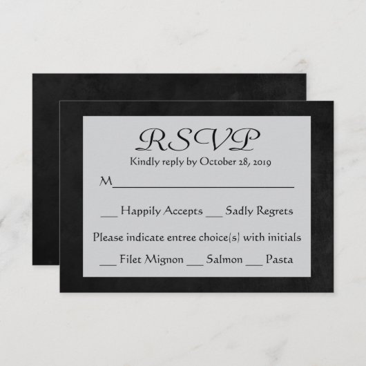 RSVPグレーとブラックチャックボードの応答結婚カード 出欠カード (正面/裏面)
