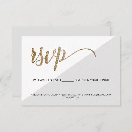 RSVPグレーモダン金ゴールド郵送専用席なし 招待状 (正面/裏面)