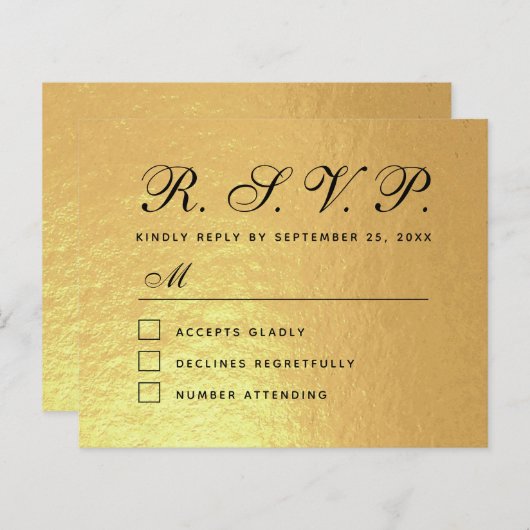 RSVPゴールドフェイクフォイル予算の対応カー結婚ド (正面/裏面)