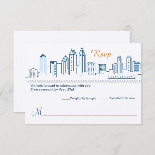RSVPサンディエゴのスカイラインの結婚式 出欠カード (正面/裏面)