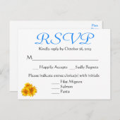 RSVPサンフラワーブルー&イエローフローラ結婚ズ インビテーションポストカード (正面/裏面)