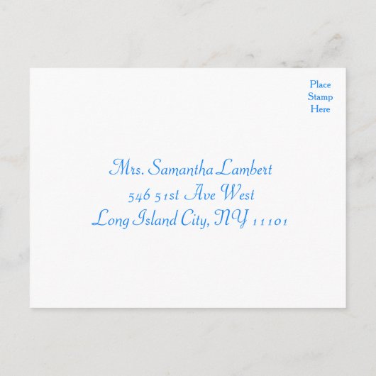 RSVPサンフラワーブルー&イエローフローラ結婚ズ インビテーションポストカード (裏面)