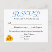 RSVPサンフラワーブルー&イエローフローラ結婚ズ インビテーションポストカード (正面)