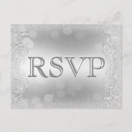 RSVPシルバエレガントーフェイクグリッター インビテーションポストカード