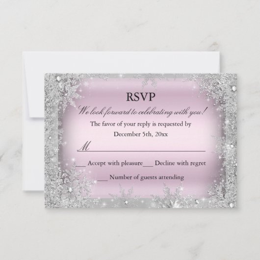 RSVPシルバーウィンターワンダーランドピンク甘い16 2 出欠カード (正面)