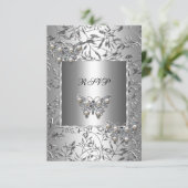 RSVPシルバーエレガントフローラバタフライジュエル 出欠カード (スタンド正面)