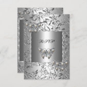 RSVPシルバーエレガントフローラバタフライジュエル 出欠カード (正面/裏面)