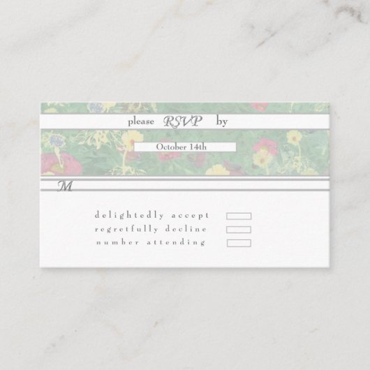 RSVPシルバーグリーンフローラ結婚ズ エンクロージャーカード (正面)