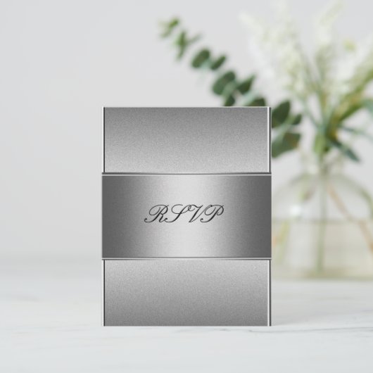 RSVPシルバーグレーメタルブラック21歳の誕生日 招待状 (スタンド正面)