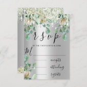 RSVPシルバードリップス結婚のミントグリーン花模様 出欠カード (正面/裏面)