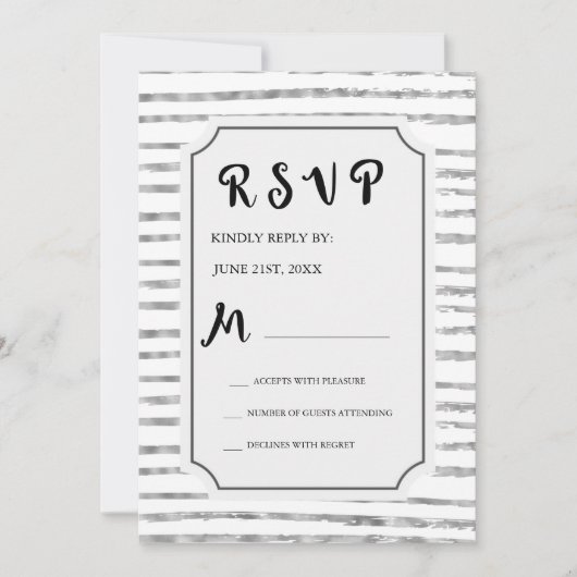RSVPシルバーフェイクフォイルとホワイト結婚式招待状 招待状 (正面)