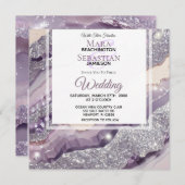 *~* RSVPシルバーラベンダーQRアゲートAR66 結婚s 招待状 (正面/裏面)