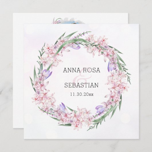 *~* RSVPスウィートフローラリースボホQR AR結婚12 招待状 (正面/裏面)