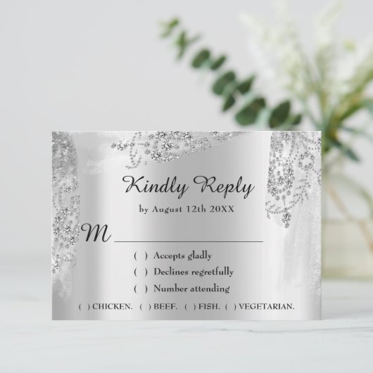 RSVPスウィート16ブライダルシャワー結婚ズグ王室のレイ 出欠カード (スタンド正面)