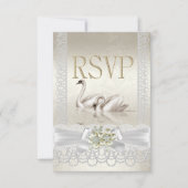 RSVPスワ結婚ンズホワイトパールレースダマスク 出欠カード (正面)
