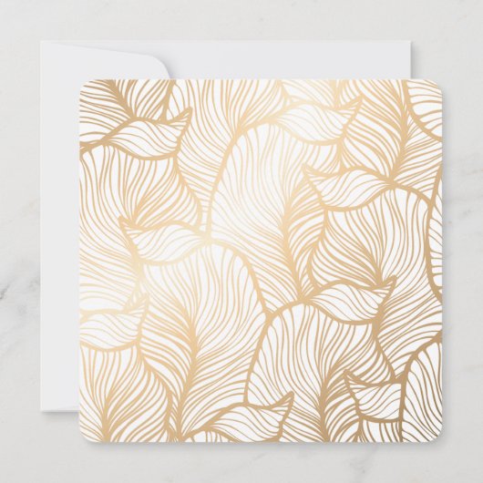 RSVPソーリーティール（緑がかった色）金ゴールドダマスクブライダルシャワー 招待状 (裏面)