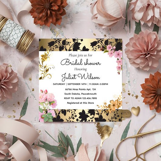 RSVPソーリーホワイトティール(緑がかった色)ダマスクブライダルシャワー 招待状