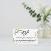 RSVPタイポグラフィ緑の葉の結婚挿入カード エンクロージャーカード (スタンド正面)