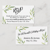 RSVPタイポグラフィ緑の葉の結婚挿入カード エンクロージャーカード (正面/裏面)