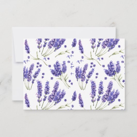 RSVPタイポグラフィ、ラベンダーウォーターカラーフラワー 出欠カード (裏面)