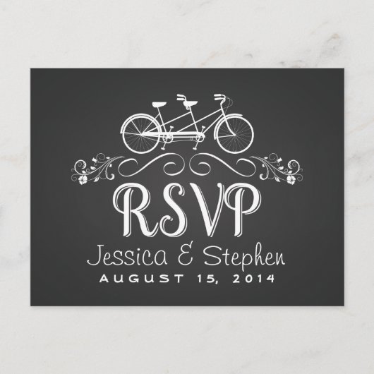 RSVPタンデム自転車で2つのChalkboard応答 インビテーションポストカード (正面)