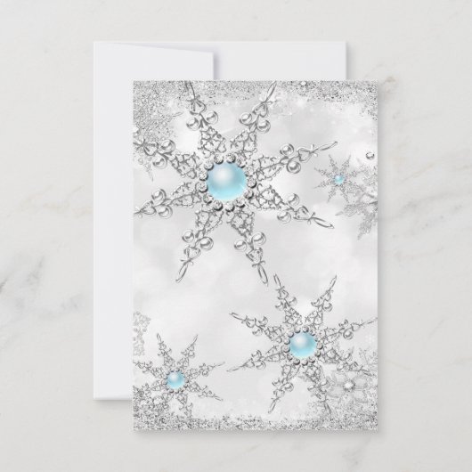 RSVPティール（緑がかった色）ブルーウィンターワンダーランド誕生日 出欠カード (裏面)