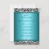 RSVPティール（緑がかった色）ブルーゼブラヒョウ印刷パーティーシューズ 出欠カード (裏面)