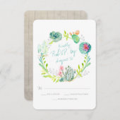 Rsvpデザッ素朴トサボサボサボフラワーウッドウォーター色 出欠カード (正面/裏面)