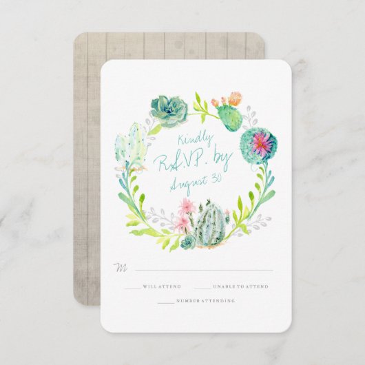 Rsvpデザッ素朴トサボサボサボフラワーウッドウォーター色 出欠カード (正面/裏面)