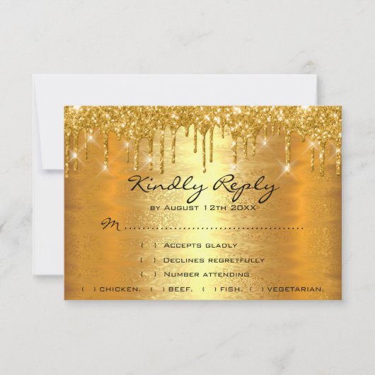 RSVPドリップス金ゴールドス結婚パーク記念日ブライダル 出欠カード (正面)