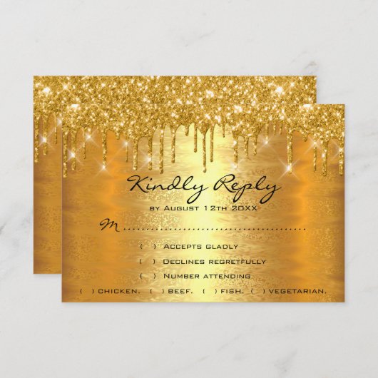 RSVPドリップス金ゴールドス結婚パーク記念日ブライダル 出欠カード (正面/裏面)