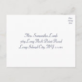 RSVPネイビーブルー&ホワイトストライプハガキ航海のー インビテーションポストカード (裏面)