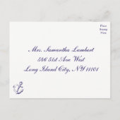 RSVPネイビー航海のブルーいかりウェディングパーティー インビテーションポストカード (裏面)