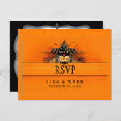 RSVPハロウィンポストカード – オレンジ&ブラックラブ インビテーションポストカード (正面/裏面)