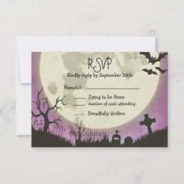 RSVPハロウィン結婚の月と紫 出欠カード
