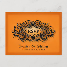 RSVPハロウィーンはっきりしたオレンジブラック結婚のポストカード インビテーションポストカード