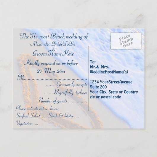 RSVPハートインサンドアットビーチ インビテーションポストカード (裏面)