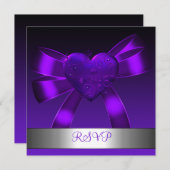 RSVPハート深いパープルシルバー21歳の誕生日 招待状 (正面/裏面)