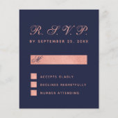 RSVPバジェットネイビーブルーバラ金ゴールド結婚ズカード (正面)