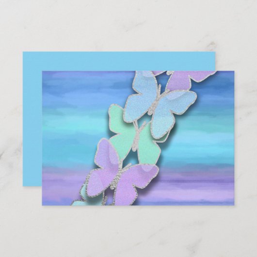 RSVPバタフライターコイズパープルウォーター色 招待状 (正面/裏面)