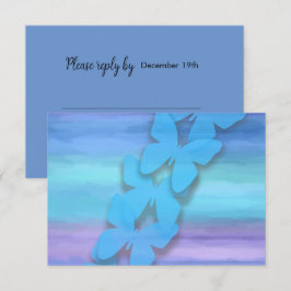 RSVPバタフライターコイズパープルウォーター色 招待状