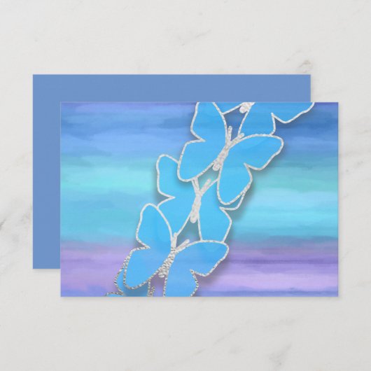 RSVPバタフライターコイズパープルウォーター色 招待状 (正面/裏面)