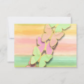 RSVPバタフライピンクグリーンピーチウォーター色 招待状 (正面)