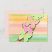 RSVPバタフライピンクグリーンピーチウォーター色 招待状 (正面/裏面)