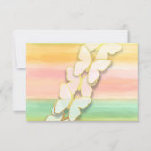 RSVPバタフライピンクグリーンピーチウォーター色 招待状 (正面)