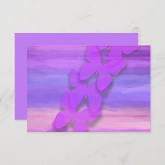 RSVPバタフライピンクパープルウォーター色 招待状 (正面/裏面)