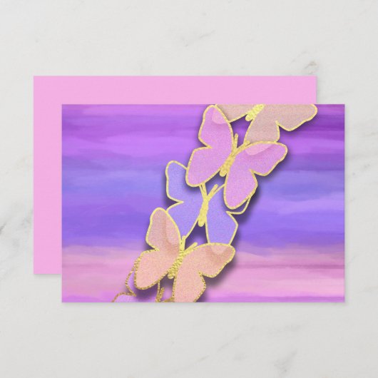 RSVPバタフライピンクパープルウォーター色 招待状 (正面/裏面)